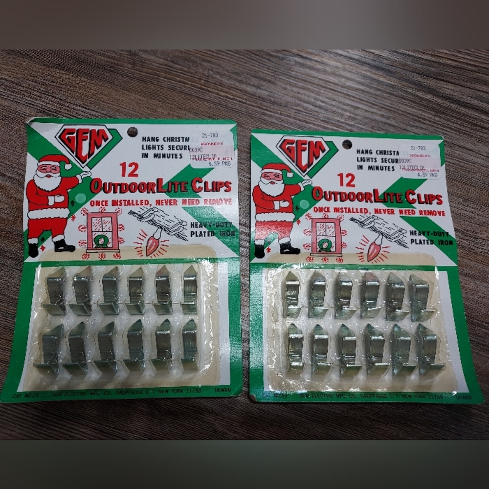 Vintage GEM Heavy Duty Christmas Outdoor metal Light Lite Clips New NIP 2 Pack